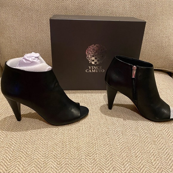 Vince Camuto Elegant Black Peep-Toe Ankle Boots - Picture 6 of 6
